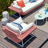 Outdoor patio furniture 43.3 inch wide modern sofa with white and orange cushion